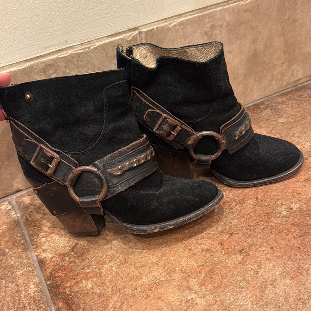 Freebird by Steven Black and Brown Ankle Booties with Western Flair